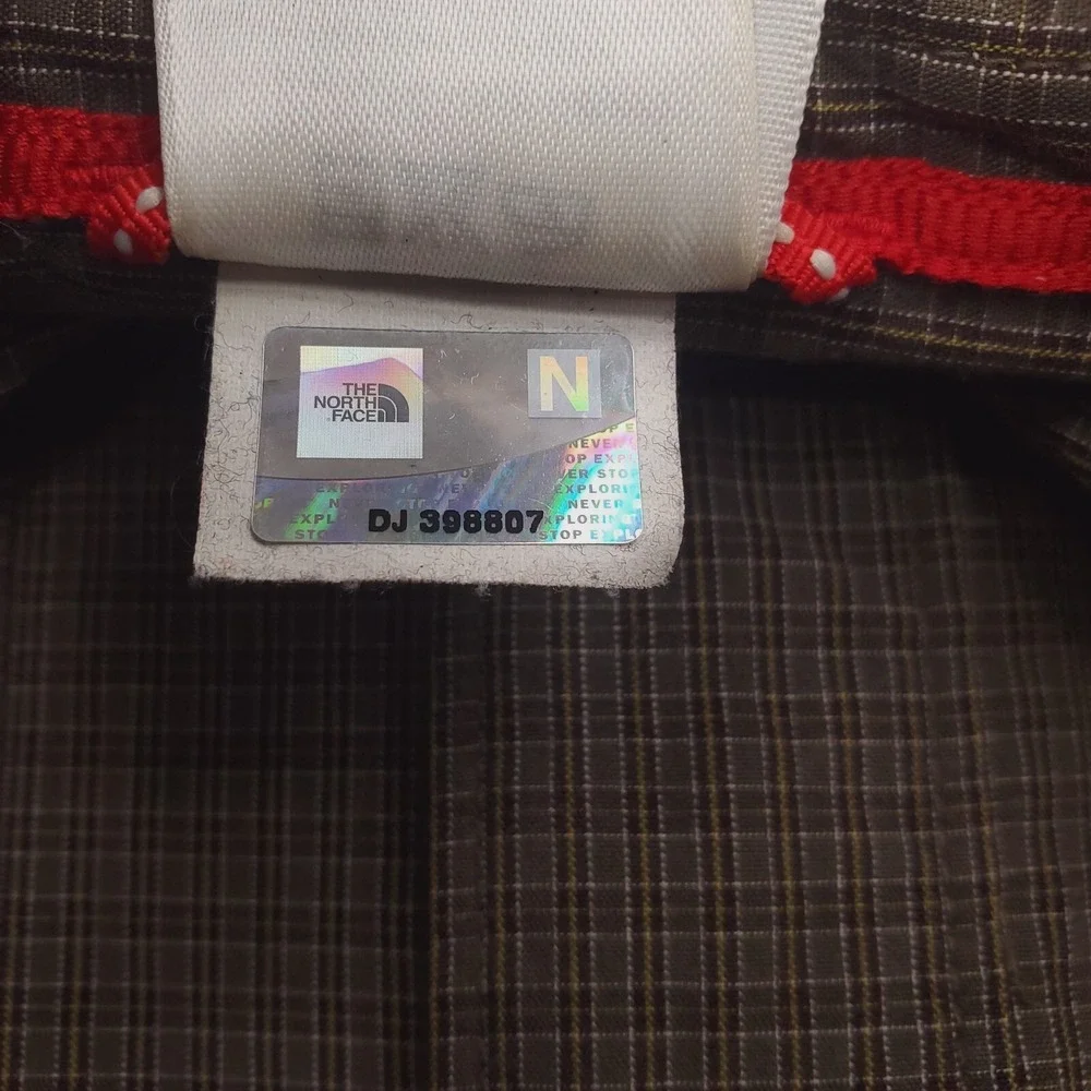 North Face Shirt Mens Large Green Check Plaid Button Up Outdoor Camp Cabin Hike